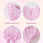 Vibebox Baby Girl Dresses 6-9 Months Ruffle Sleeveless Waist Bow Button Dress Gifts Infant Girls 9-12 Months Pink Stripes Summer Beach Garden Party Wedding Sundress Sets with Hat and Underwear