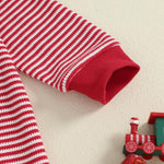 Newborn Infant Baby Boy Christmas Outfit Embroidered Gingerbread Romper Red Striped Onesie Long Sleeve Jumpsuit