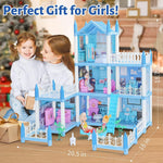 Doll House for Girls 3 4 5 6 7 8 Year Old - 3-Story 6 Rooms Dollhouse with 3 Dolls Light Accessories Furniture and Play Mat, DIY Pretend Dream Dollhouse Toy Gift for Kids (20.5'' x 16'' x 18.7'')