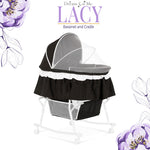 Dream On Me Lacy Portable 2-in-1 Bassinet & Cradle in Black, Lightweight Baby Bassinet with Storage Basket, Adjustable and Removable Canopy