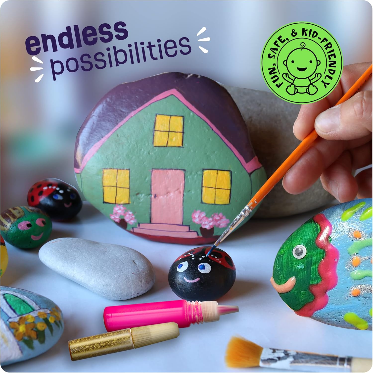 Dan&Darci Kids Rock Painting Kit - Glow in The Dark - Arts & Crafts Gifts for Boys and Girls Ages 6-12 - Craft Activities Kits - Creative Art Toys for 6, 7, 8, 9, 10, 11 & 12 Year Old Kid