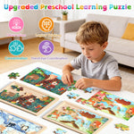 Zeoddler Wooden Puzzles for Toddlers, 4 Pack Animal Jigsaw Puzzles for Kids3-5, 20 Pieces Preschool Learning Activities, Learning & Educational Toys, Gift for Boys, Girls