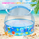 Baby Beach Tent, Pop-Up Above Ground Pool, Foldable Kiddie Pool with Sun Shelter Canopy for Ages 9-48 Months, Toddler Wading Pool, Portable Water Play Sum Toys for Outdoor Activity