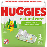 Sensitive Baby Wipes, Huggies Natural Care Baby Diaper Wipes, Unscented, Hypoallergenic, 99% Purified Water, 3 Flip-Top Packs (168 Wipes Total)