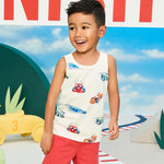 Garanimals Baby & Toddler Boy Car Tank Tees - Kid's Sleeveless Tank Top - Size 6-9 Months - Light Grey, White, Blue, Bright Red - 5 Pack