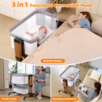 Ezebaby 3-in-1 Baby Bassinet, Rocking Baby Bassinets Bedside Sleeper, Adjustable Portable Crib for Newborn Infant with Wheels Storage Basket and Mesh Sides