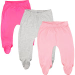 123 Bear Baby Soft Cotton Spandex Pants with Feet (Pink, 0-3 Months)