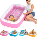 2-in-1 Inflatable Kiddie Pool, 65"x39"x10" (5'5") Soft Cushioned Floor, Handles, Drain, Shallow Rectangular Blowup Swimming Pool for Kids Age 2+ Toddler Ball Pit, Small Adult Backyard Tanning Pool
