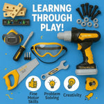 Kids Tool Set with Carrying Case, Electronic Toy Drill with Bits & Construction Vest – Pretend Play Kit with Safety Googles, Gas Shield, Tape Measure, Saw, Bubble Level, Screwdriver, Nuts & Bolts