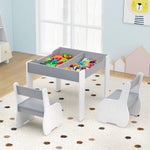 Costzon Kids Table and Chair Set, 4 in 1 Wooden Activity Table & 2 Chairs with Detachable Blackboard for Arts, Crafts, Drawing, Reading, Storage, 3 PCS Toddler Table and Chairs for Boys Girls (Gray)