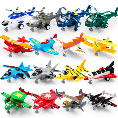 JOYIN 16 Pcs Pull Back Airplane Toys, Boys Plane Playset, Aircraft Incl Helicopter, Fighter, Bomber, Gifts for Toddler Kids 3+ Years Old, Treasure Box Toys for Classroom