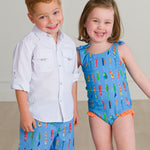 RUGGEDBUTTS Boys UPF50+ Sun Protection Animal Swim Trunks - Gone Fishin, 0-3m