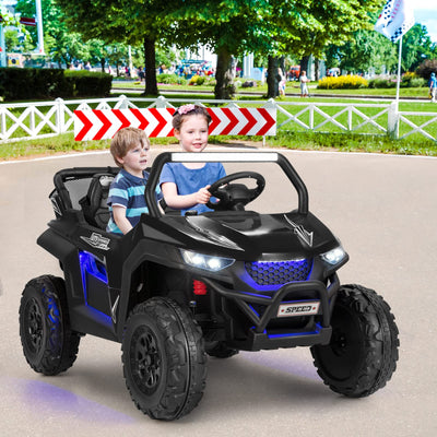 Costzon 2-Seater Ride on Car for Kids, 12V Kids' Electric Vehicles w/Remote Control, 4 Shock Absorbers, Wireless Music & FM, 3 Speeds, Ambiance Lights, Electric UTV, Kid Car Toy for Boys, Girls(Black)