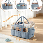 Marscamd Quilted Baby Diaper Caddy with Detachable Dividers and Wipes Pocket, Lightweight Baby Caddy Organizer with Handles and 8 Pockets for Baby Stuff, Dusty Blue