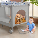 5 in 1 Baby Crib, Baby Playards Pack and Play Portable Travel Baby Playpen with Toys & Music Box, Mattress for Girl Boy Infant Newborn