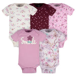 Gerber Baby Girls 5-Pack Short Sleeve Variety Onesies Bodysuits Lavender Garden Newborn