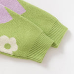Girls' Floral Embroidered Button-Up Knit Cardigan Sweater, Purple and Green (US, Age, 3 Years, 4 Years, Purple)