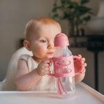 Dr. Brown's Milestones Narrow Sippy Straw Bottle, Spill-Proof with 100% Silicone Handles and Weighted Straw, 8 oz/250 mL, Pink, 6m+