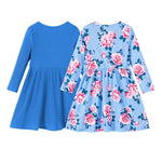 PATPAT Toddler Girl 2-Pack Long Sleeve A-line Dress Set School Days & Special Events, Deep Blue Camellia, 3 Years