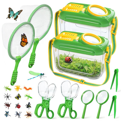 HAIMST Bug Catcher for Kids, 22 PCS Bug Catching Kit with Bug Collector Toy Bugs Butterfly Net Magnifying Glass Insect Catcher Tweezers, Outdoor Explorer Kit for Kids Age 3 4 5 6 7 8