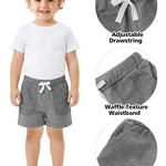Cooraby 3 Pack Baby Boys Cotton Shorts Waffle Knit Pockets Elastic Waist Toddler Boys Soft Pull-on Shorts Summer Clothes