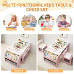 5-in-1 Kids Art Table and Chairs, Wood Toddler Table and Chair Set with Storage Drawers, Craft Play Desk for Kids, Convertible Art Easel with Paper Roll Holder, Children Activity Learning Center-Pink