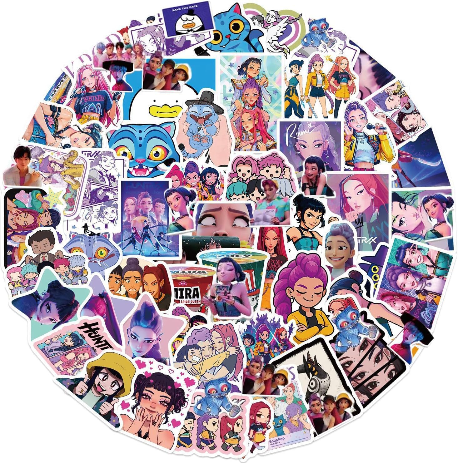 60PCS Korean Idol Kpop Stickers for Water Bottles, Cartoon K-pop Demon Hunters Stickers, Waterproof Vinyl Decal for Teen Girls Boys Adult Laptop Skateboard Phone Case Guitar Travel Case Bike Notebook