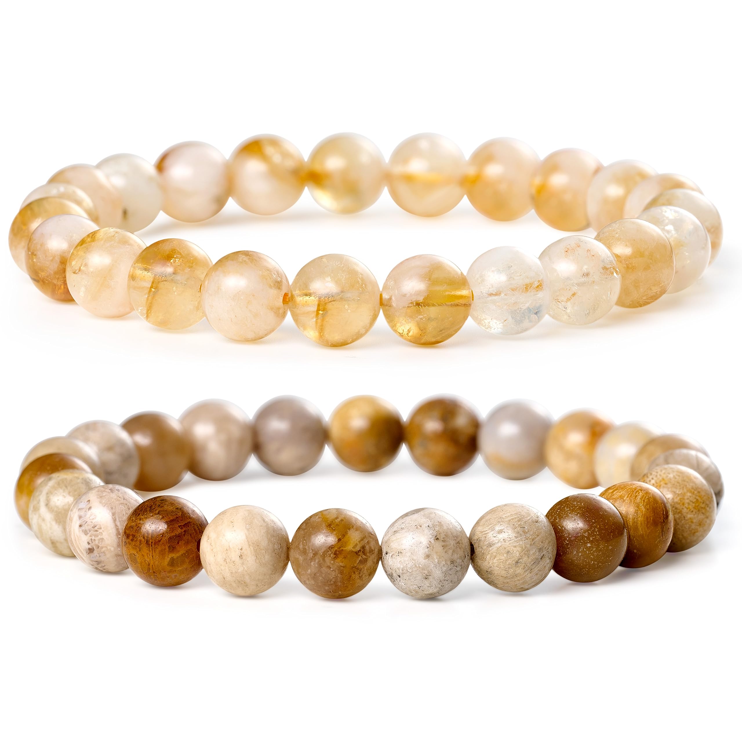 Bivei Natural Gemstone Semi Precious Healing Crystals Handmade Stretchy Round Beads Bracelet, Enhance Positive Energy