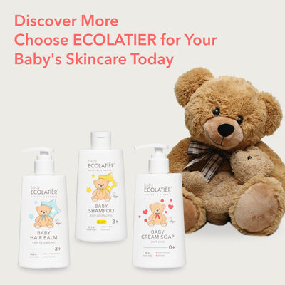 ECOLATIÈR Baby Cream Soap - 98% Natural, Vegan, Hypoallergenic Body Wash & Gentle Baby Soap for Sensitive Skin, Newborn & Toddler Care, Soft & Nourishing, 8.5 Fl Oz