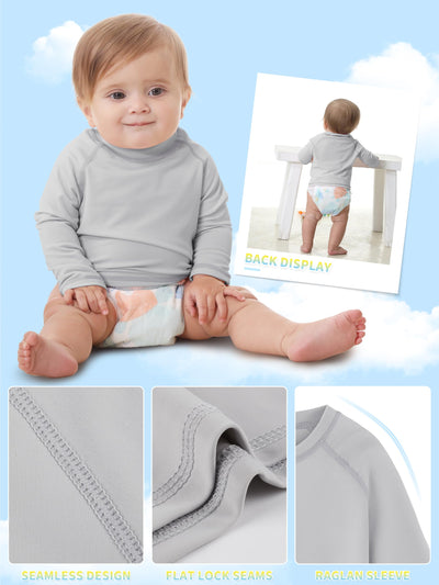 Feyoyi Baby Todder Rash Guard Shirts SPF Long Sleeve Swim Shirts Sun Protection Rashguard Swimwear for Baby Boys Girls Light Grey,6-12 Months
