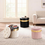 xuperbonus Small Ottoman with Storage,Folding Round Ottoman with Gold Trim,Velvet Storage Stool,Foot Stool with Soft Padded,Foot Rest for Living Room13“x13”x12.4(Pink,1pcs)