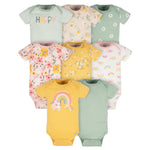 Gerber Baby Girl's 8-Pack Short Sleeve Onesies Bodysuits, Golden Floral, 3-6 Months