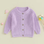 Newborn Baby Girls Knit Cardigans Long Sleeve Crewneck Hollow Knit Thin Sweater Toddler Button Tops Coat Outwear (Purple Cardigan, 12-18 Months)