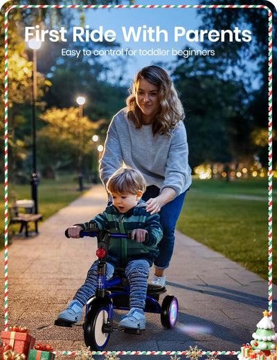 besrey Kids Tricycle with Flash Wheels for Ages 18 Months to 5 Years, Toddler Tricycle with Bell, Kids Tricycle, Gift for 2-5 Year Olds, Gift and Toy for Boys and Girls, Tricycle for Toddlers, Blue