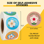 3 Roll Reward Stickers, 1500 Pcs Motivational Stickers for Kids, School Supplies Roll Sticker for School Classroom, 24 Designs (Each Measure 1” in Diameter), Include Dinosaur/Unicorn/Flower Patterns