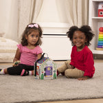 Melissa & Doug Take-Along Wooden Doorbell Dollhouse, Doorbell Sounds, Keys, 4 Poseable Wooden Dolls, 9' H X 6.8' W X 6.8' L