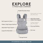 Baby Tula Explore Carriers - Breathable Baby Carrier Newborn to Toddler - Adjustable Toddler Carrier - Multiple Ergonomic Positions Front and Back - Ergonomic Fit for 7-45 lb - Mesh, Infinite