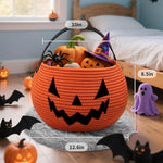Halloween Pumpkin Basket, Fall Baskets Cute Candy Cotton Rope Boo Bucket for Kids Trick or Treat Halloween Basket for Gift, Orange