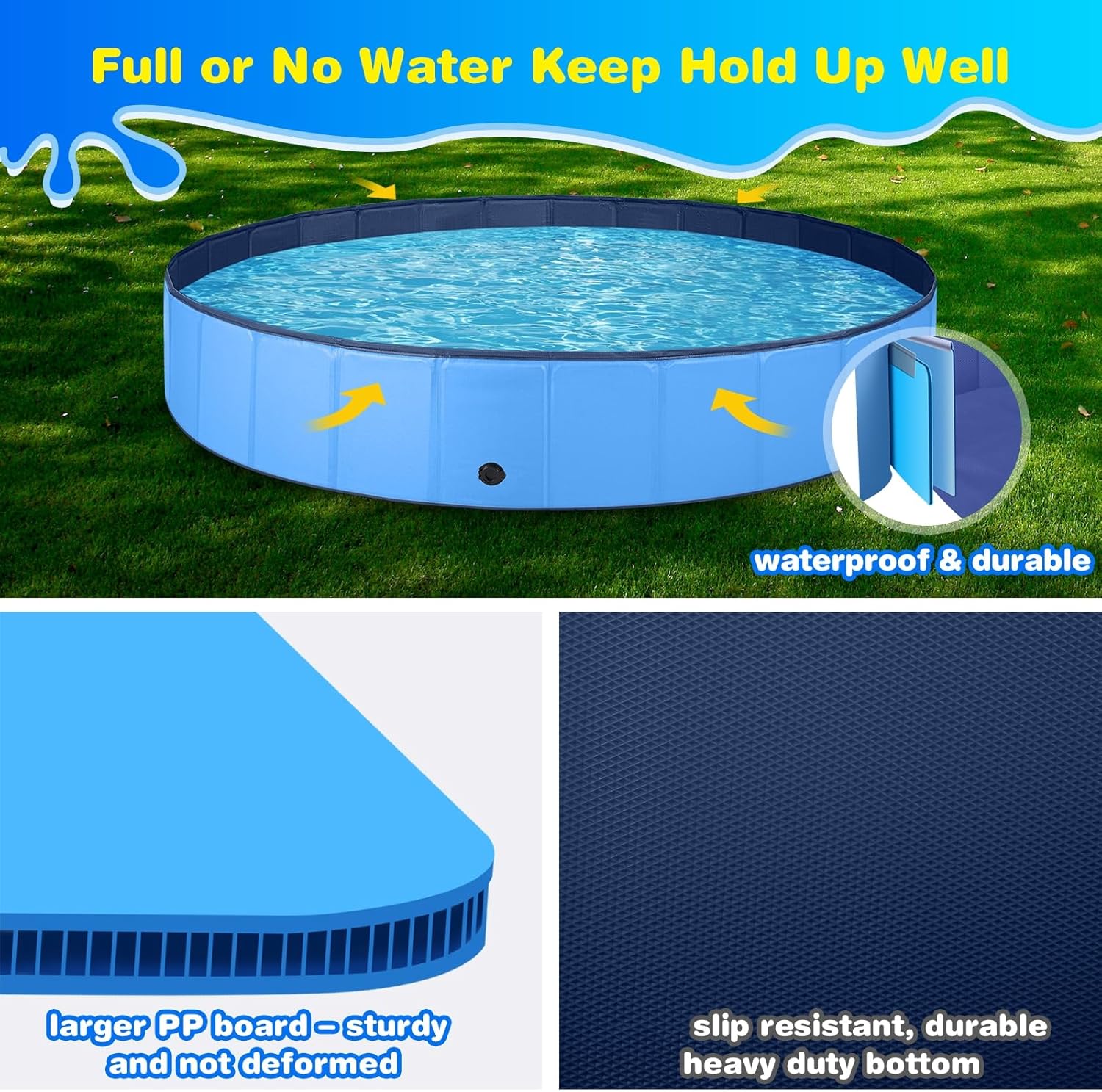 Jecoo Dog Pool for Large Dogs Kiddie Pool Hard Plastic Foldable Dog Bathing Tub Portable Outside Kids Swimming Pool for Pets and Dogs Outdoor Backyard