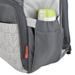 Fisher-Price Multi-Pocket (13) Grey Roll Top Diaper Bag Backpack with Portable Changing Pad, Stroller Straps, Wipes, Bottle, Tablet Pockets