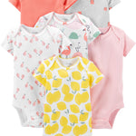 Simple Joys by Carter's Baby Girls' Short-Sleeve Bodysuit, Pack of 6, Multicolor/Birds/Fruit/Lemon/Turtle, Preemie