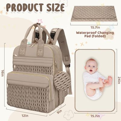 CandyHome Diaper Bag Backpack, Stylish Travel Baby Diaper Bags with Changing Pad, Insulated Pockets, Waterproof Baby Bag Converts into Tote Bag, Diaper Backpack, Stroller Bag (Khaki)