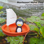 PlanToys® Wooden Penguin Sailing Boat Bath Toy for Toddlers | Montessori Floating Toy for Kids | Eco-Friendly Baby Water Toy for Bathtub, Pool & Water Table