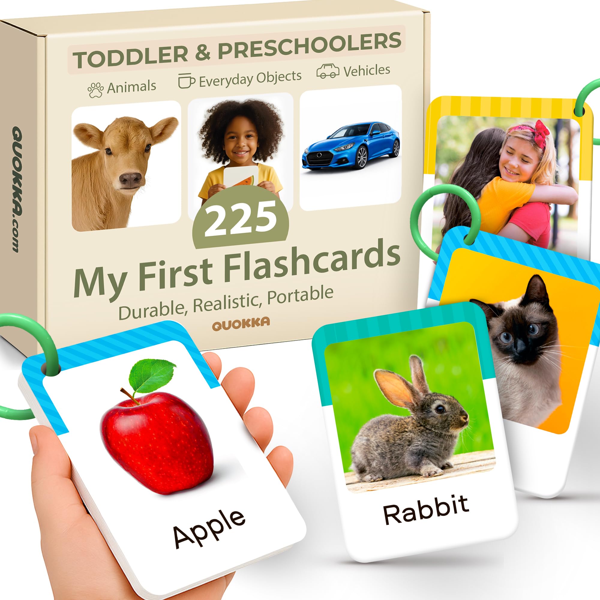 QUOKKA 225 Toddler Flash Cards with Rings – - Educational Flash Cards