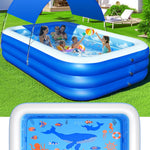 Upgraded Inflatable Blow up Swimming Pool with Canopy for Kids, Adult, Ocean Theme Oversized Thickened Family Pools for Backyard, Blue, Large, 100"x63"x22"