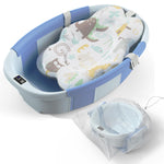 Collapsible Baby Bathtub - Large Baby Bath Tub with Thermometer & Cushion | Travel Portable Newborn Infant Bathtub | Foldable Toddler Bathtub for Baby 0 to 36 Months (Grey)