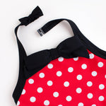 RuffleButts Girls UPF50+ Sun Protection Princess Sleeveless One Piece Swimsuit - Red Vintage Polka Halter, 3T