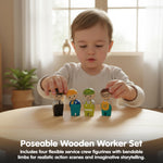 PlanToys Wooden 4 Piece Service Crew (6268) | Sustainably Made from Rubberwood and Non-Toxic Paints and Dyes