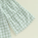 Toddler Baby Girl Outfit Summer Sleeveless Lace Hollow Out Crop Tank Tops Plaid Wide Leg Pants Set 2PCS Clothes