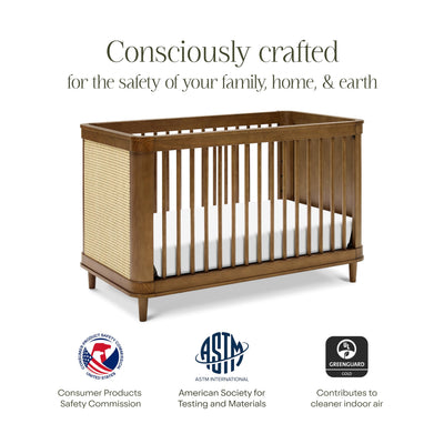 Namesake Marin with Cane 3-in-1 Convertible Crib in Natural Walnut with Blonde Cane, Greenguard Gold Certified